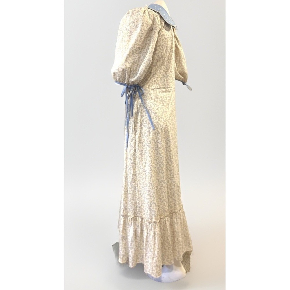 Dondolo Floral Wrap Maxi Dress Puff Sleeve Embroidered Collar Cottagecore Size M - Picture 4 of 15